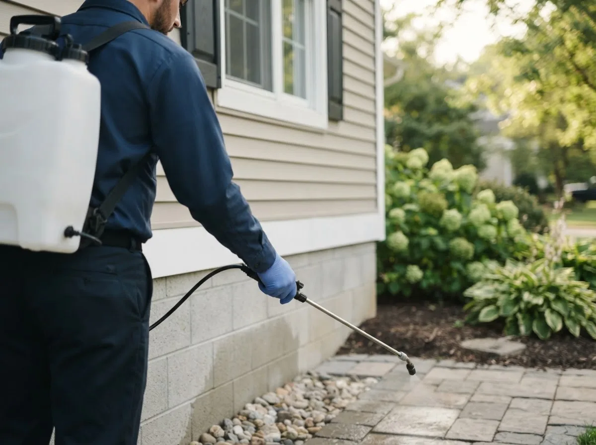 Pest control technician inspecting a home in Asheville, NC